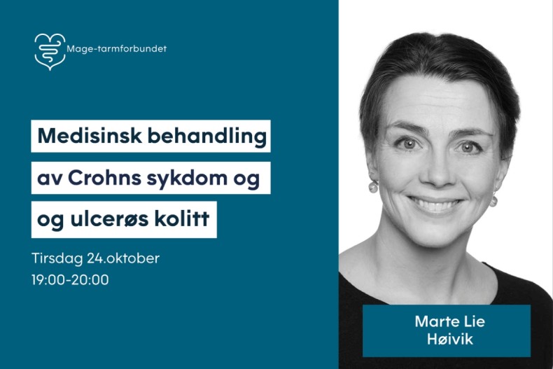 Digitalt foredrag «Medisinsk behandling av Crohns sykdom og ulcerøs kolitt»  Digitalt foredrag «Medisinsk behandling av Crohns sykdom og ulcerøs kolitt»